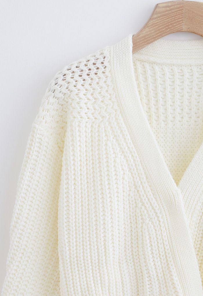 Wrap Bowknot Chunky Knit Sweater in White