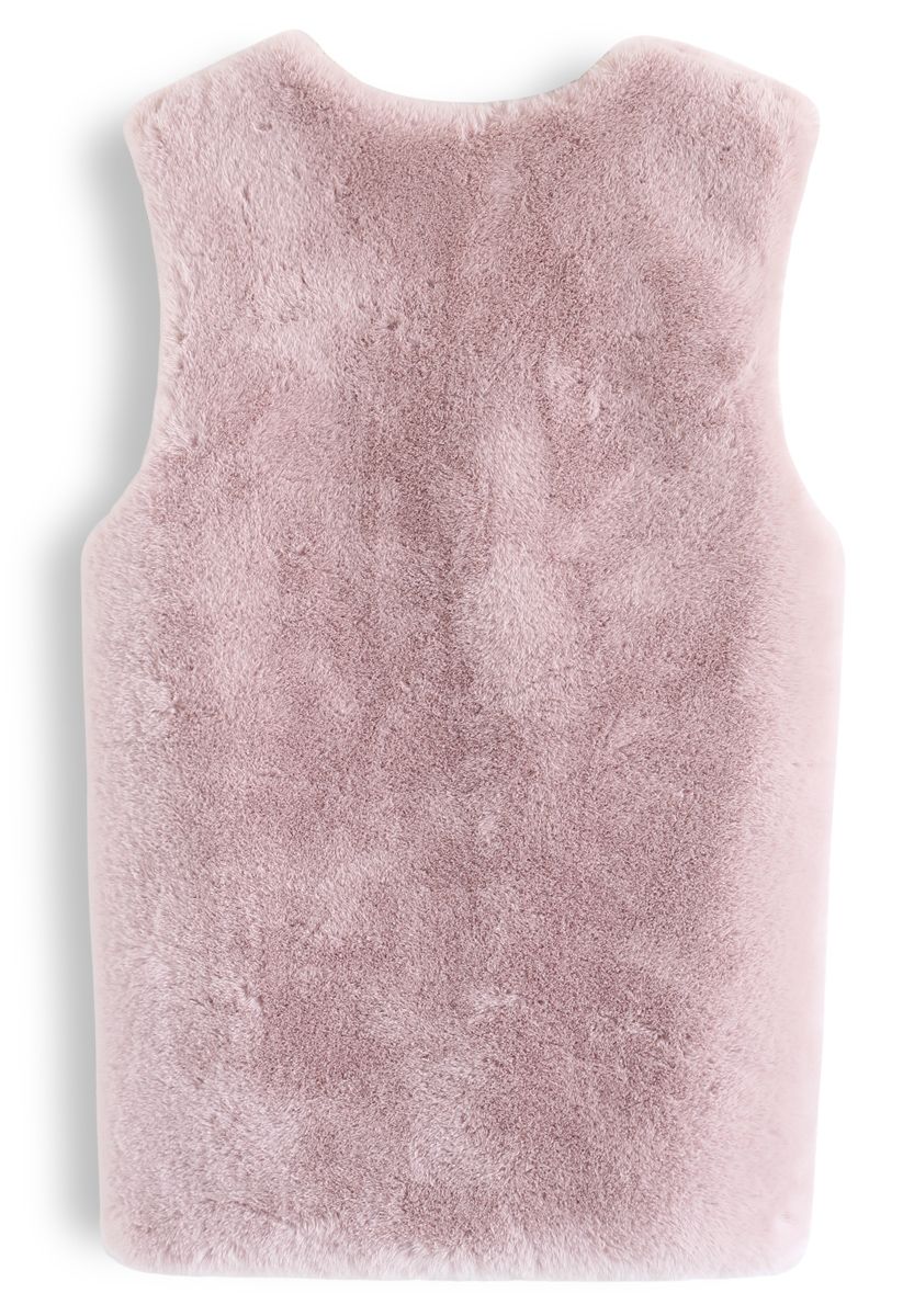 Chaleco de piel sintética de longitud media rosa