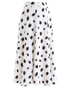 Falda midi bicolor con estampado de lunares irregulares en blanco