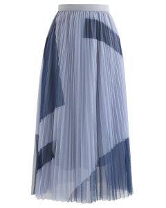 Falda de malla de doble capa con bloques de color en azul polvoriento