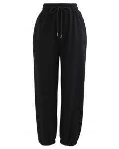 Drawstring Tapered Joggers in Black