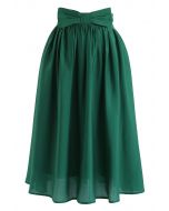 Falda midi plisada con lazo en la cintura en esmeralda